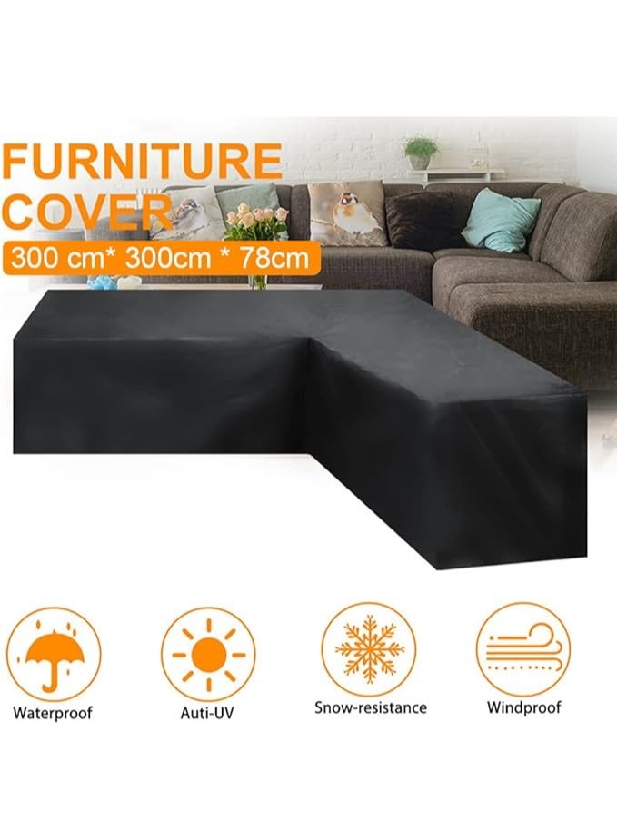 Patio Sofa Cover V-Shaped Furniture Set Covers Waterproof Sectional Sofa Set Protector UV Resistant Dustproof Couch Protective Covers for Outdoor Lawn Garden Seating 300 cm x 300 cm x 78 cm - Image 2